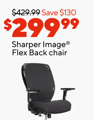 25% off furniture protection and in-store assembly services when purchased together
$149.99 Staples Dexley chair
$199.99 La-Z Boy Arcadian chair
$299.99 Sharper Image Flex Back chair
$59.99 Staples Cartwright chair