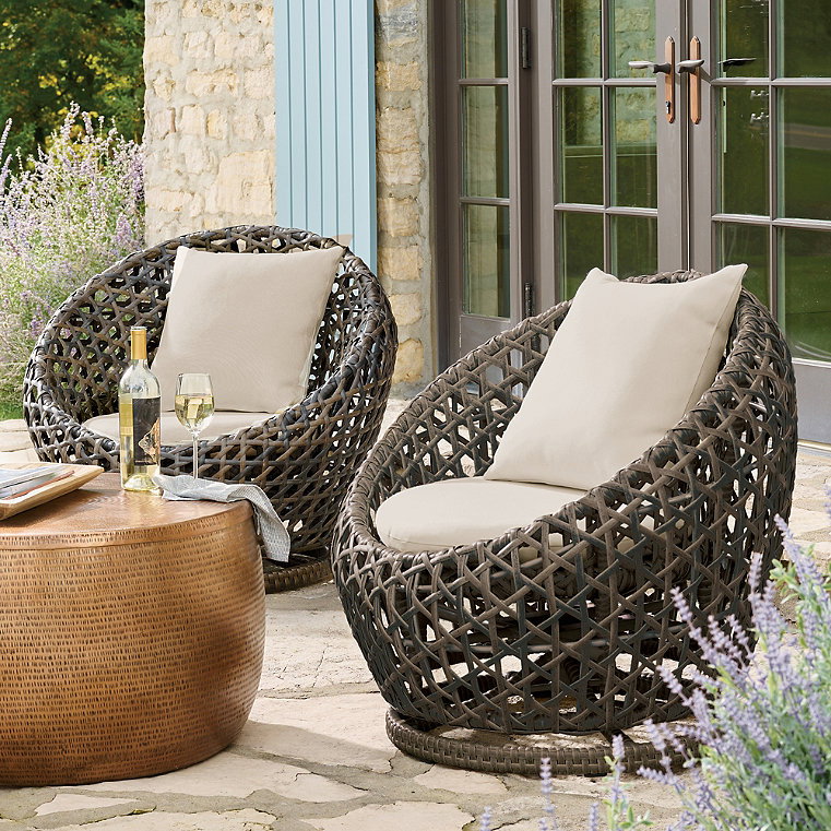 Mason Wicker Swivel Outdoor Chair, Set of Two