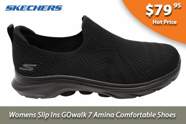 Skechers Womens GOwalk 7 Amina Comfortable Black Slip On Shoes