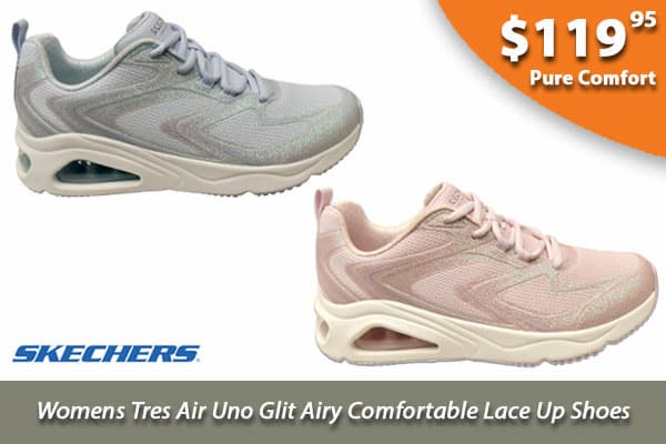 Skechers Womens Tres Air Uno Glit Airy Comfortable Lace Up Shoes