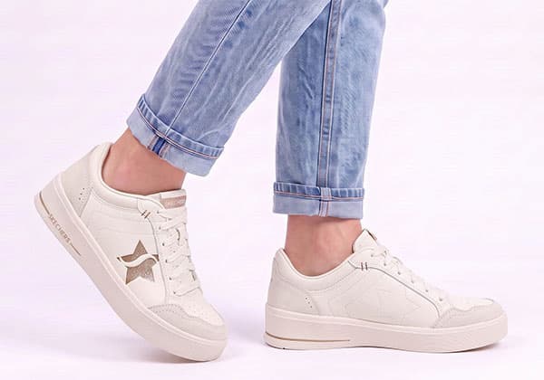 Skechers Womens Court Classics Hiland Illuminated Neutrals Sneakers