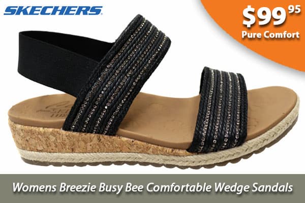 Skechers Womens Breezie Busy Bee Comfortable Wedge Sandals