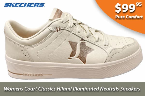 Skechers Womens Court Classics Hiland Illuminated Neutrals Sneakers
