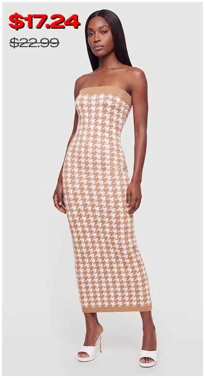 Shop Houndstooth Plaid Tube Midi Sweater Dress