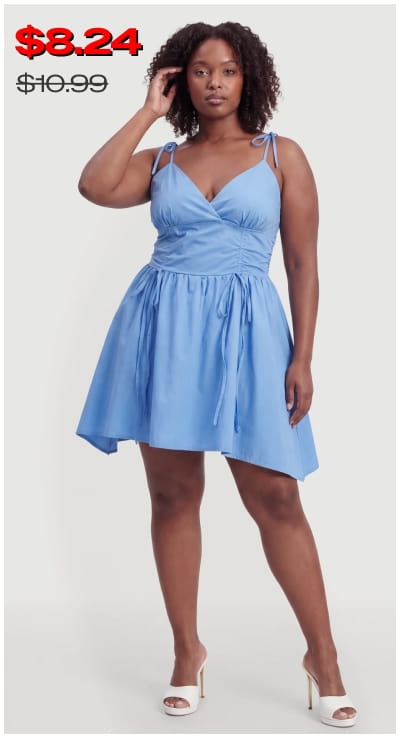 Shop Plus Size Tie Strap Smocked Back Skater Dress