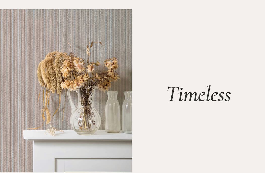 Image of Tempaper's Faux Grasscloth Wallpaper with text "Timeless" next to image.