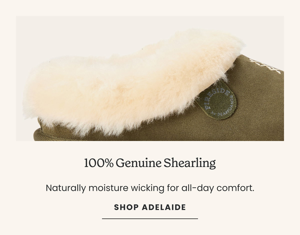 100% GENUINE SHEARLING. SHOP ADELAIDE