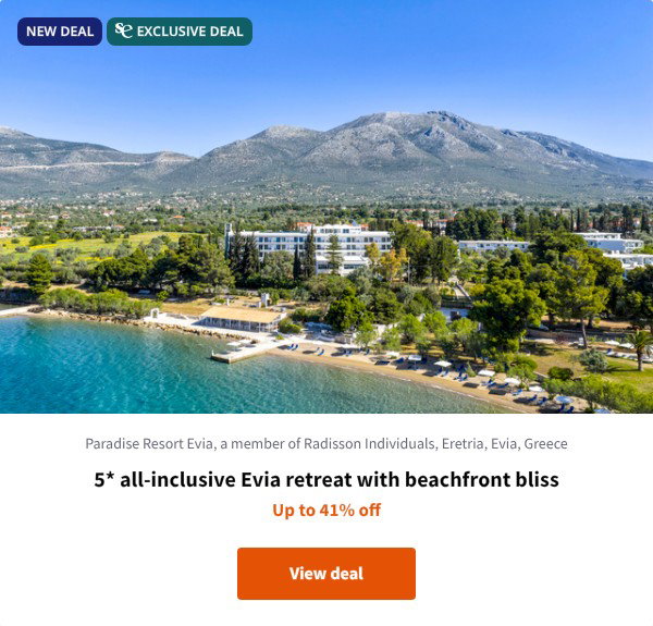 5* all-inclusive Evia retreat with beachfront bliss
