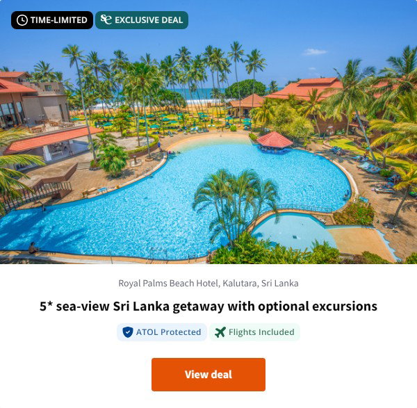 5* sea-view Sri Lanka getaway with optional excursions