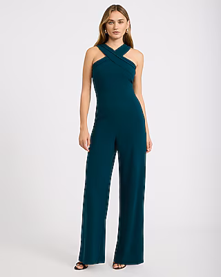 Halter Crossover Wide Leg Jumpsuit