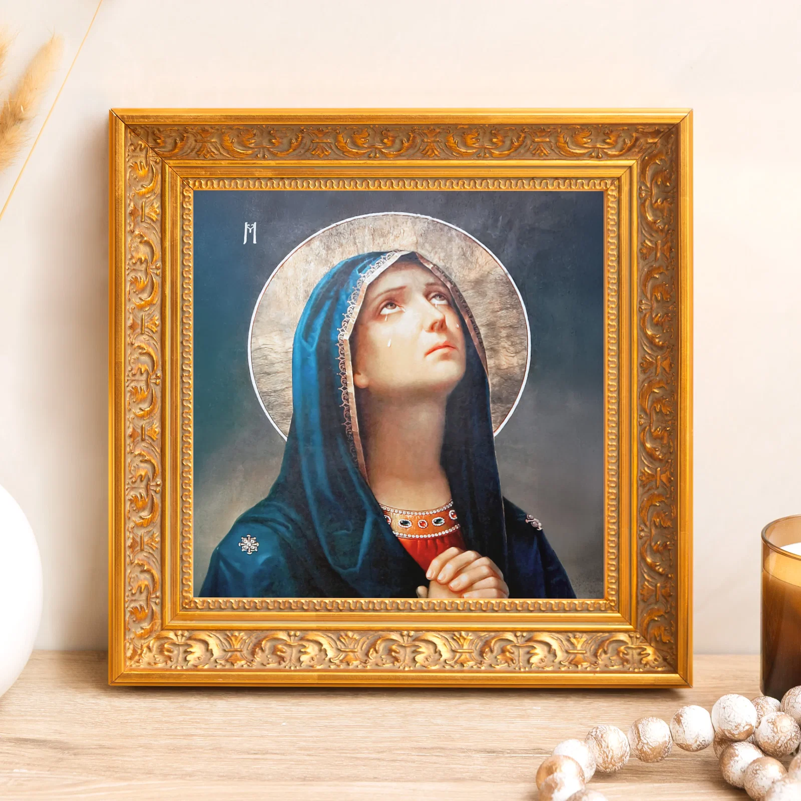 Our Lady of Sorrows in Prayer Framed Canvas - Sacred Mini Collection