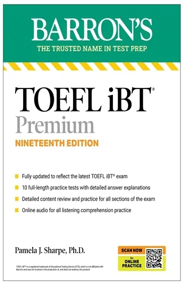 TOEFL, iBT Premium, Nineteenth Edition: Prep Book with 10 Practice Tests + Comprehensive Review + Online Audio (2026), by Pamela J. Sharpe