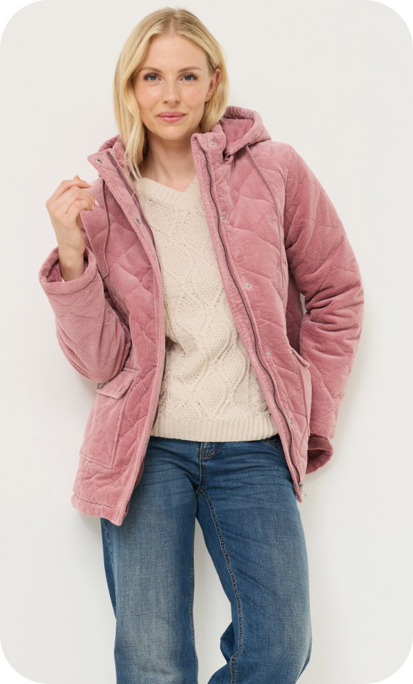 Gesteppte Cordjacke mit Kapuze