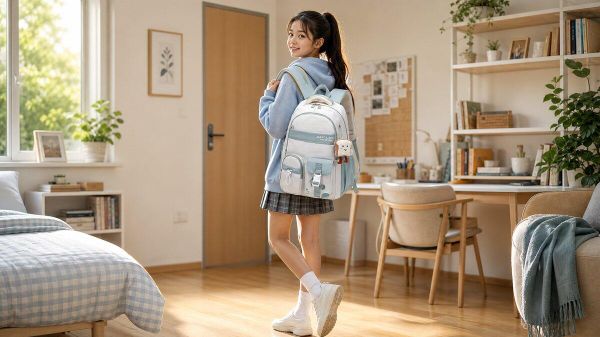 -6% sur ce sac d'école fille: 7 compartiments, nylon haute densité, bretelles en S rembourrées