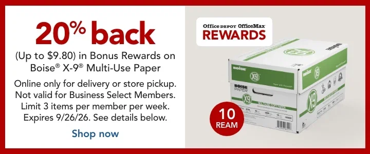 20% back in bonus rewards on boise x9 caes paper
