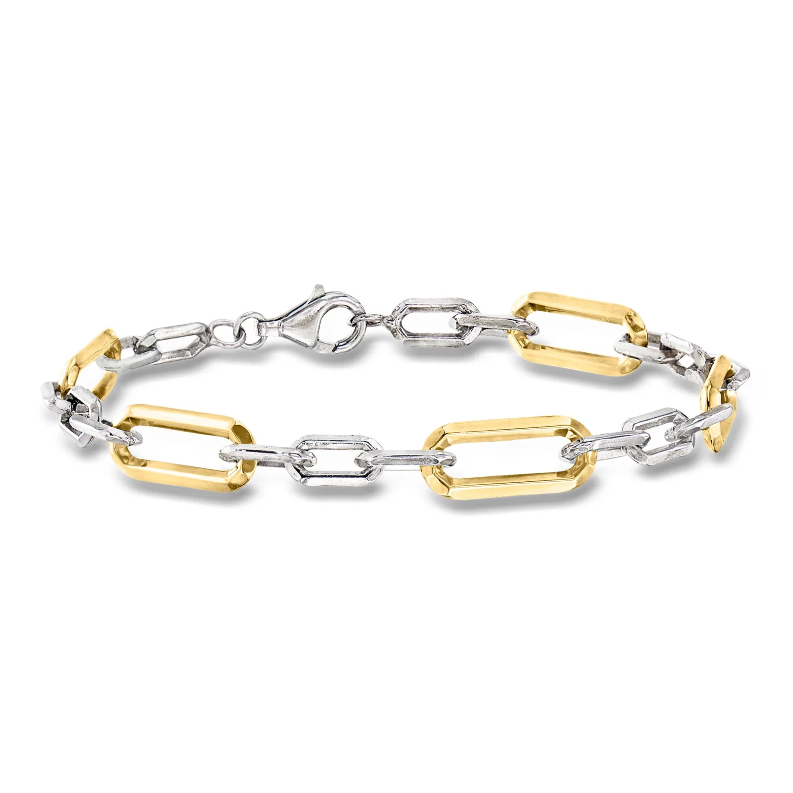 Image of Sterling Silver and 18kt Gold Over Sterling Paper Clip Link Bracelet
