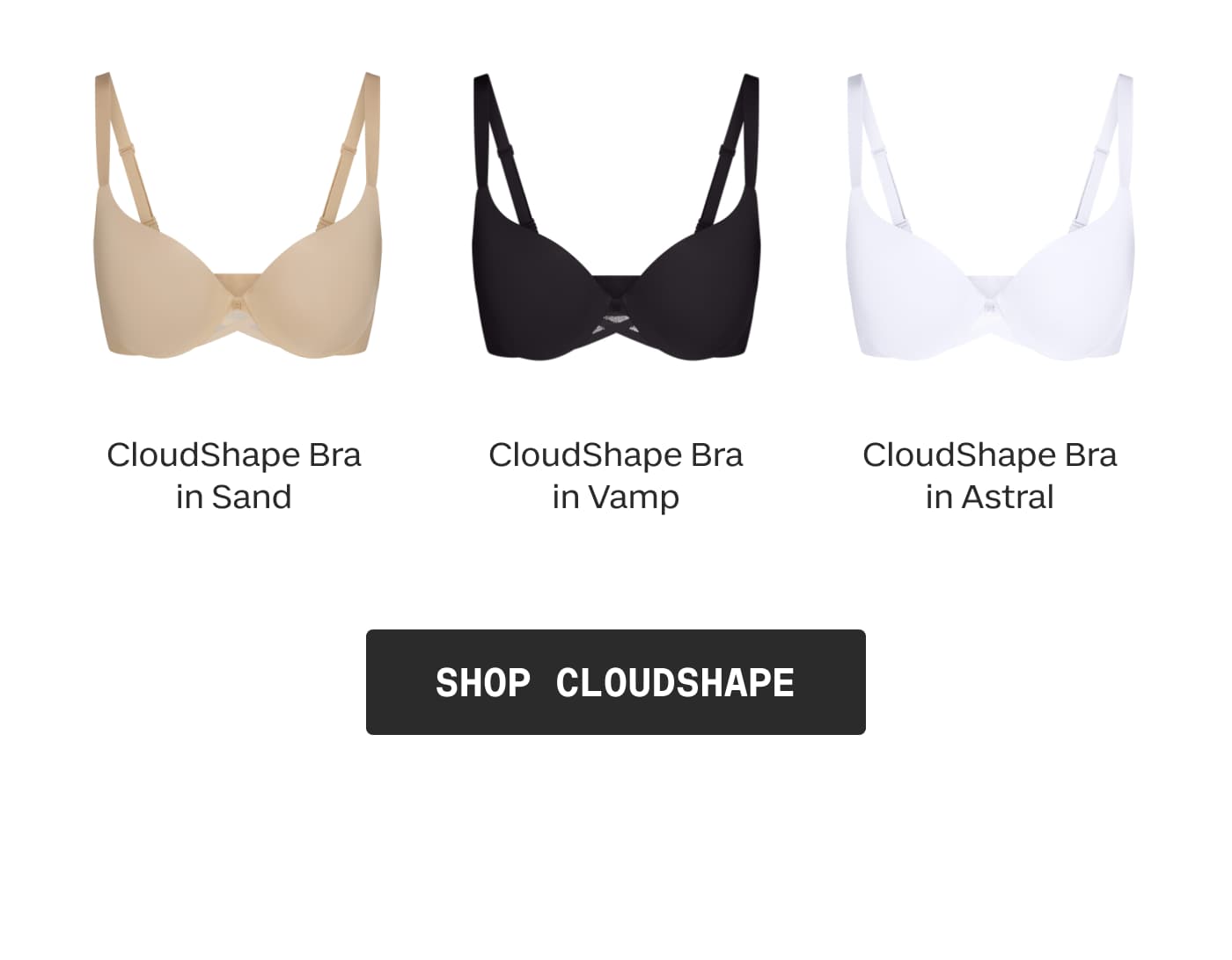 CloudShape Bra in Sand | CloudShape Bra in Vamp | CloudShape Bra in Astral | SHOP CLOUDSHAPE