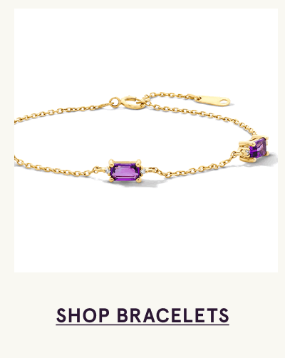 Dainty twisted gold chain bracelet with spaced-out purple gemstones. Click here to shop bracelets