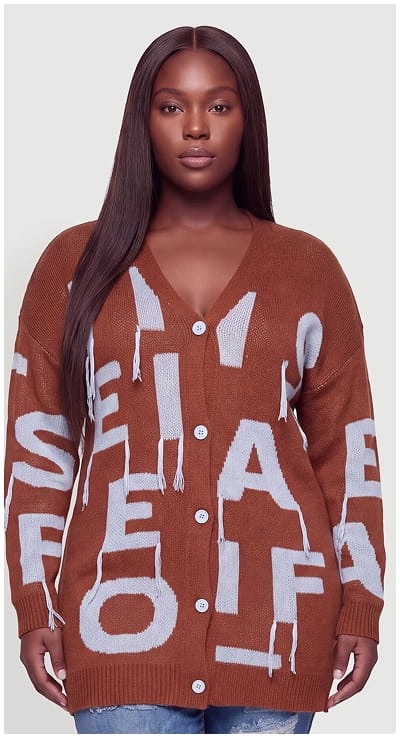 Shop Plus Size Alphabet Print Cardigan