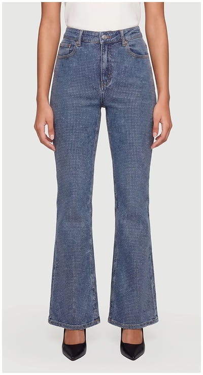 Shop Trendy Mid Rise Rhinestone Flare Leg Jeans