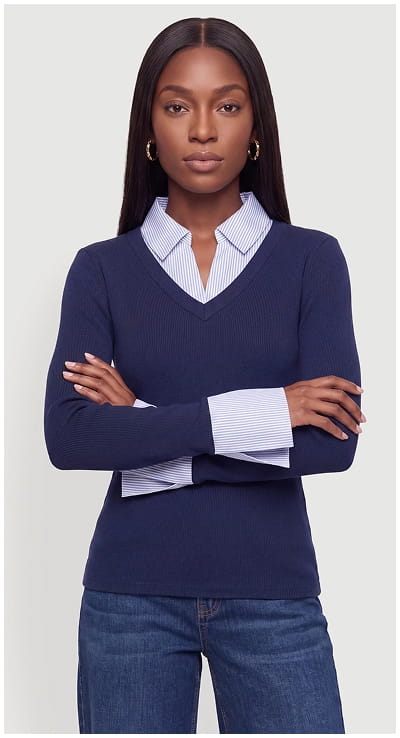 Shop Striped Collar Layered Look Top