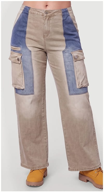 Shop Plus Size Color Blocked Utility Cargo Jeans