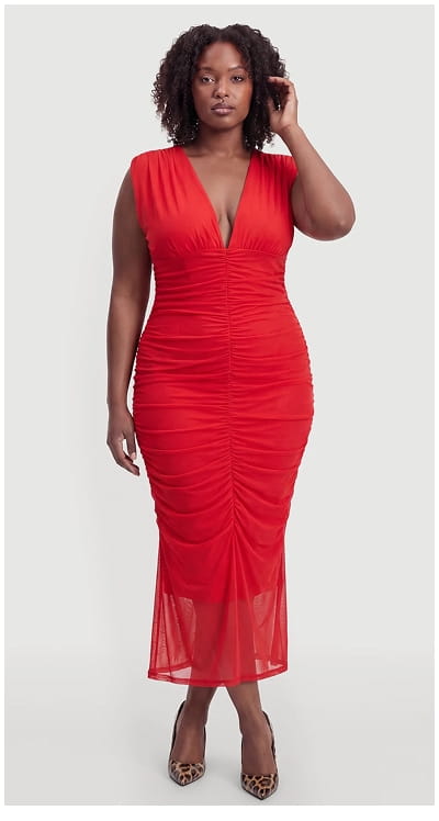 Shop Plus Size Ruched Plunge Neck Maxi Dress