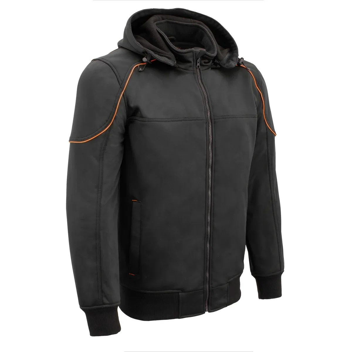 Image of Milwaukee Leather MPM1764 Men's Black Soft Shell CE Armored Motorcycle Racing Style Hoodie Jacket w/ Detachable Hood