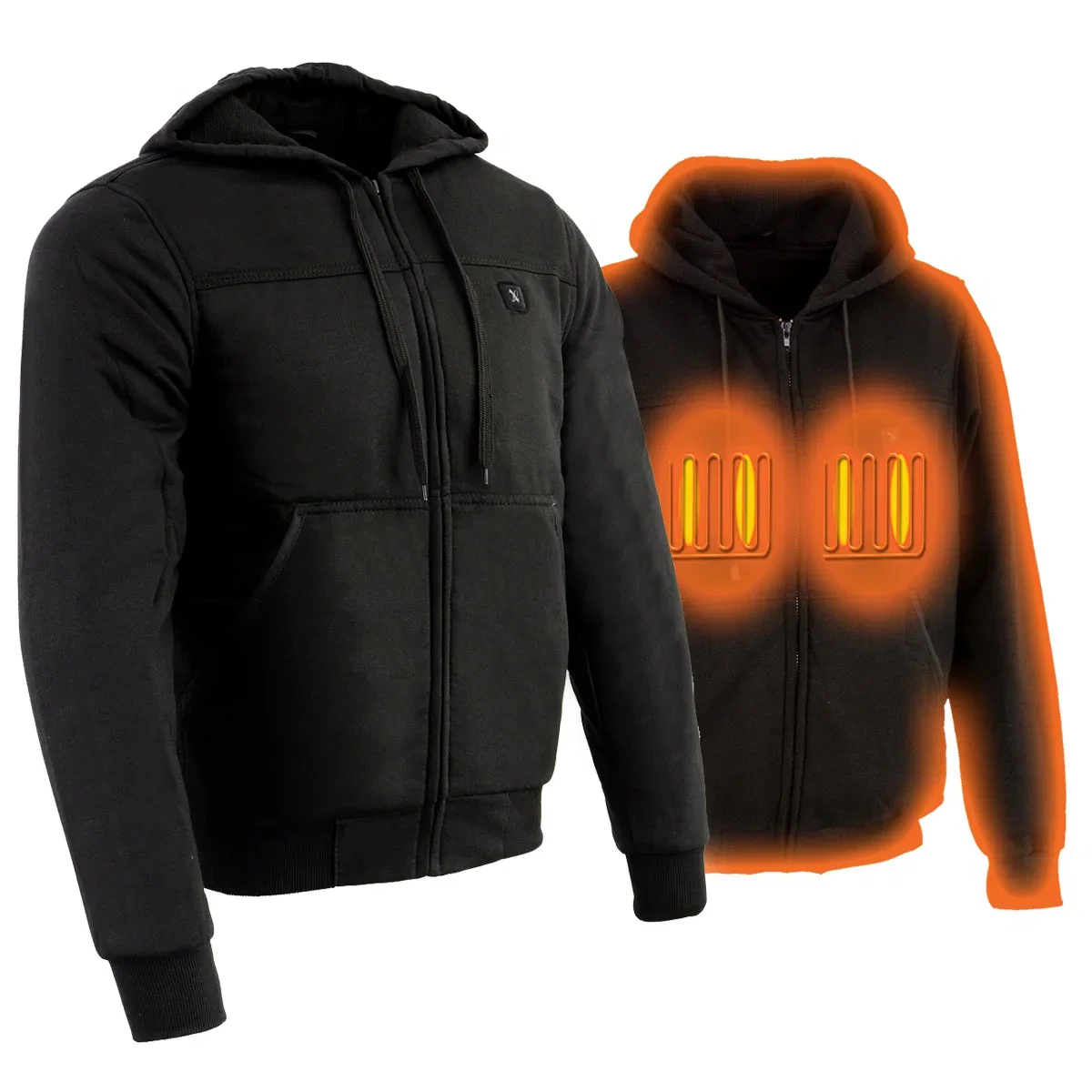 Image of Nexgen Heat Men’s Black Heated Hoodie Jacket – Winter Motorcycle Riding Gear for Cold Outdoors MPM1713SET