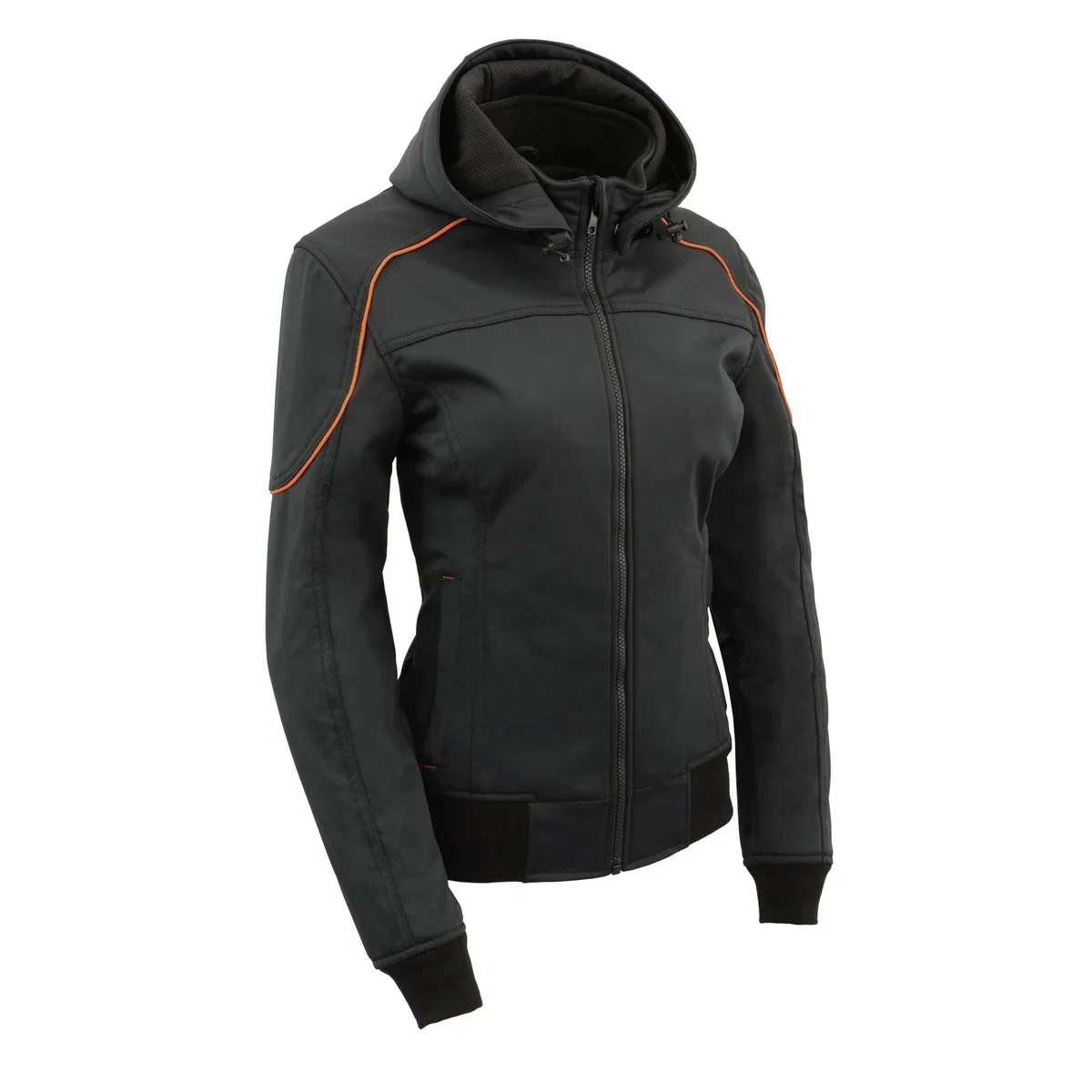 Image of Milwaukee Leather MPL2764 Women's Black Soft Shell Armored Motorcycle Racing Style Jacket with Hoodie