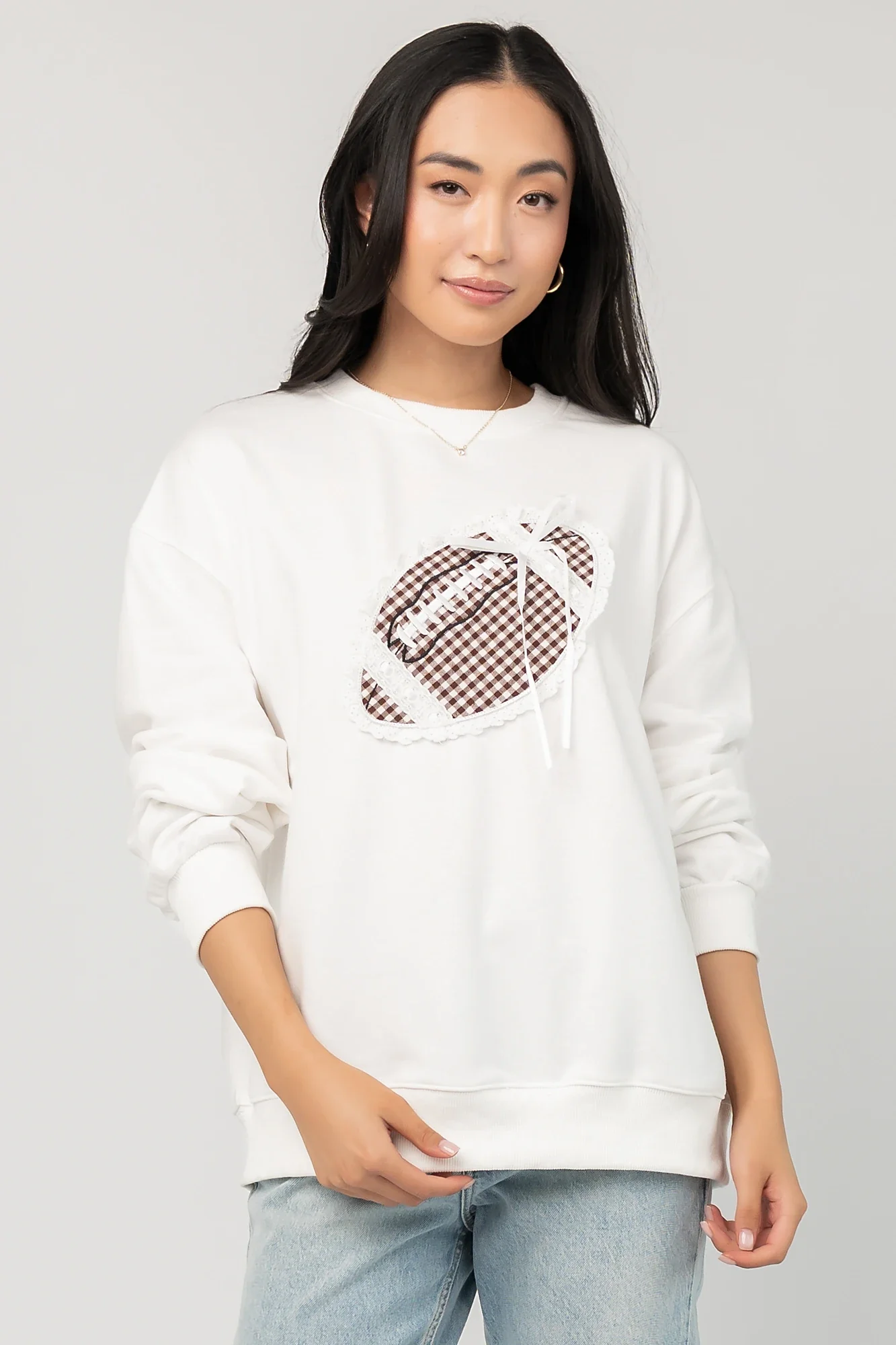 Image of Stephen Gingham Crewneck | Ivory