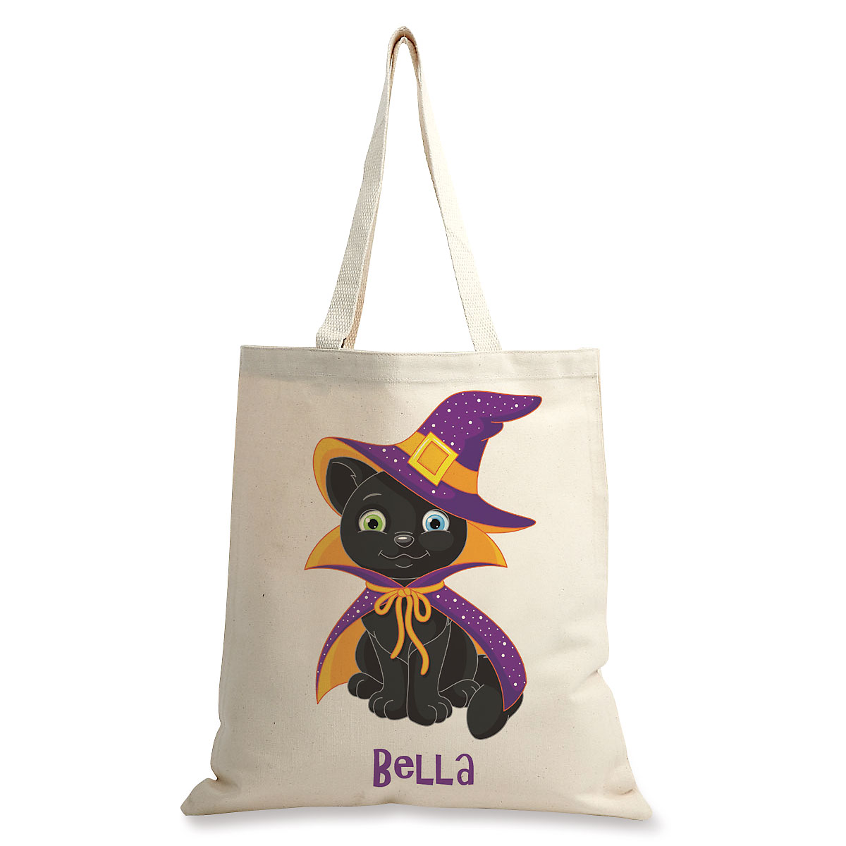 Image of Black Cat Personalized Halloween Canvas Tote