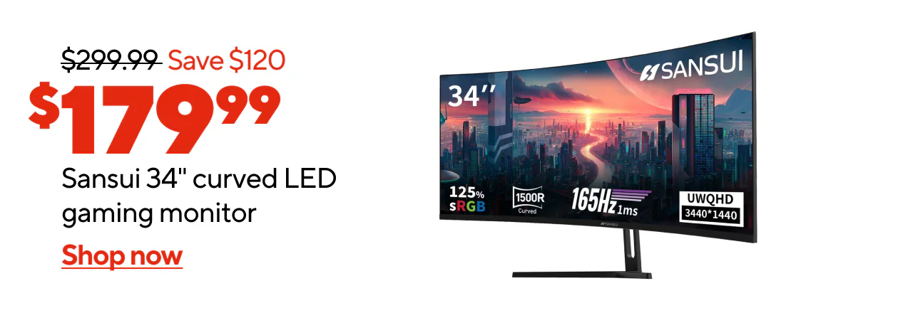 (AD: $179.99) Sansui 34 Curved Gaming Monitor (Reg: $299.99, Save $120)