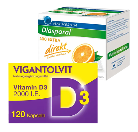 Magnesium Diasporal 400 Extra direkt und Vigantolvit Vitamin D3 2000 I.E.