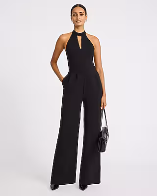 Halter Keyhole Drop Waist Wide Leg Jumpsuit
