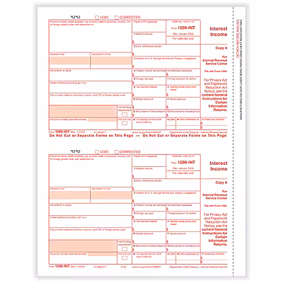 ComplyRight 2026 1099-INT Tax Form, 1-Part, 2-Up, Copy A, 50/Pack (512050)