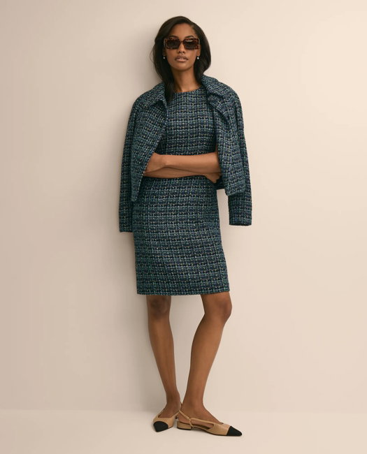 Image of Boucle Plaid Sleeveless Sheath Dress