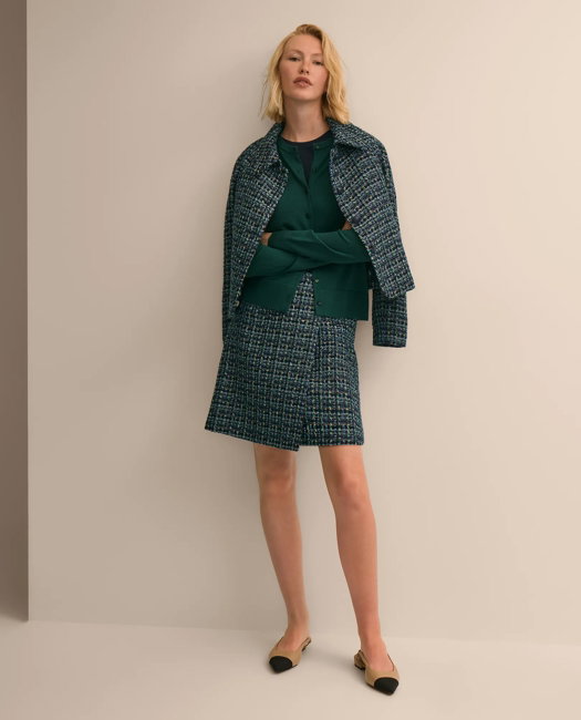 Image of Boucle Plaid Faux Wrap Skirt
