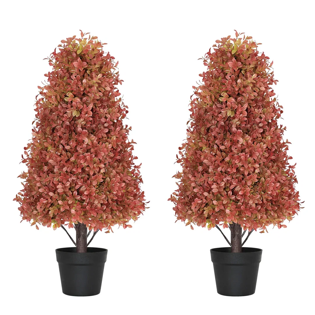 2.5Ft Artificial Topiary Trees Faux Boxwood Trees For Fall Autumn Bushes Potted Plants Artificial Shrubs Tree
