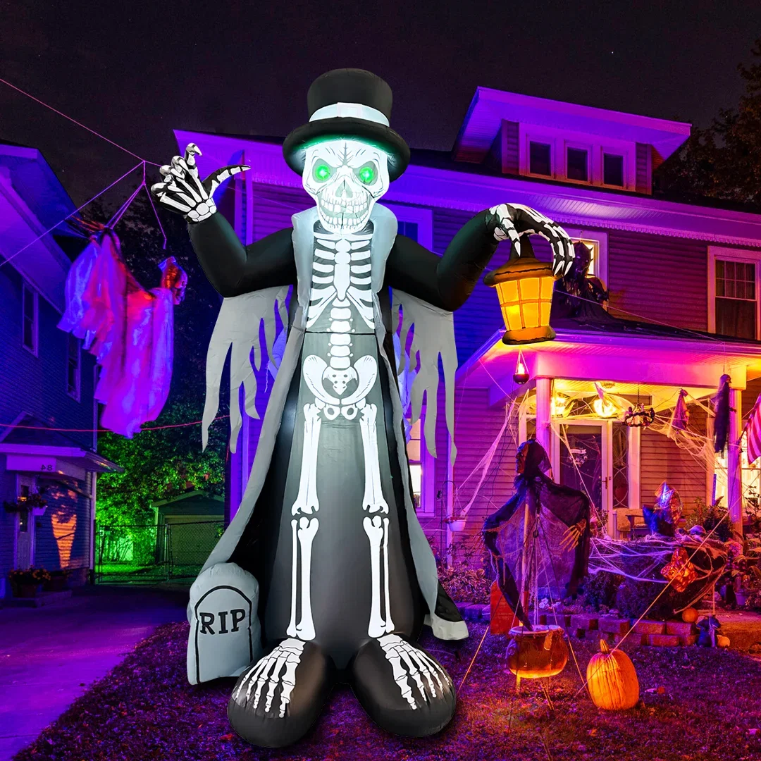8ft Led Lighted Halloween Inflatable Skeleton Gentleman With Lantern