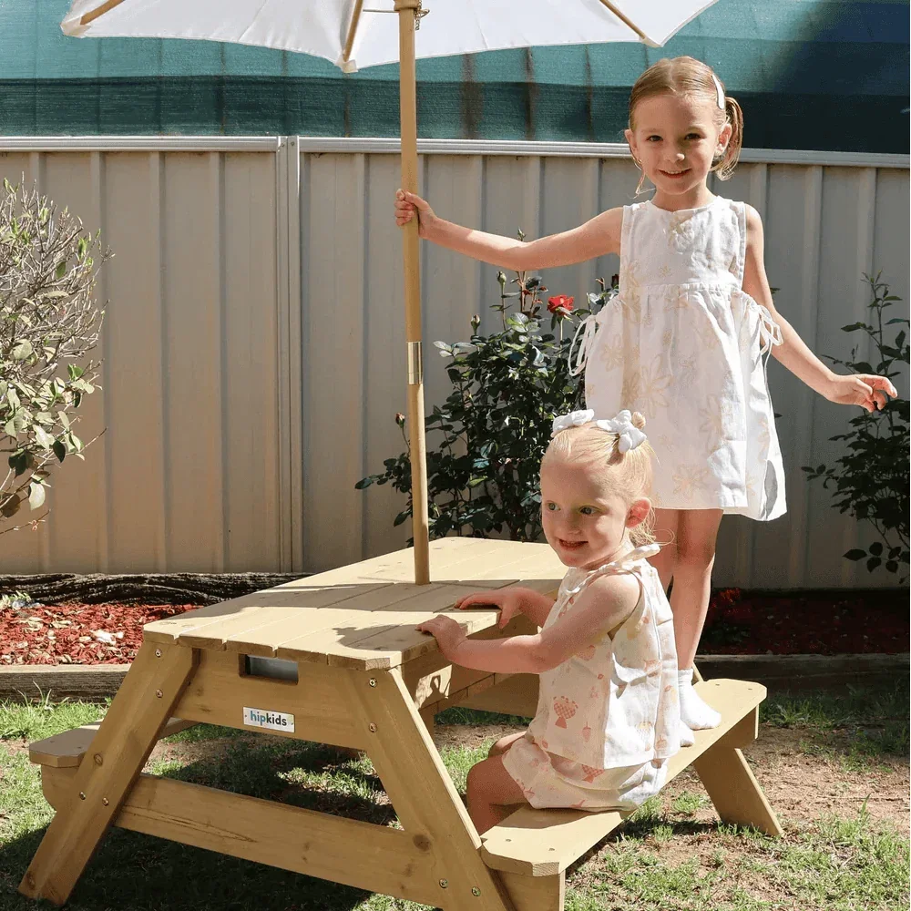Image of Kids Sand and Water  Picnic Table with Umbrella White