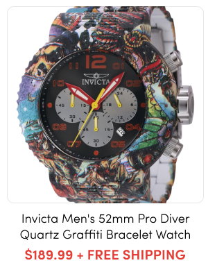 INV-43234 INVICTA Men's 52mm Pro Diver Quartz Chronograph Graffiti Bracelet Watch – $189.99 + FREE SHIPPING