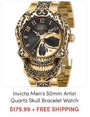 INV-35109 INVICTA Men's 50mm Artist Quartz Skull Case Etched Bracelet Watch – $179.99 + FREE SHIPPING