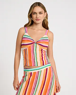 Textured Striped V-Neck Twist Front Tank
