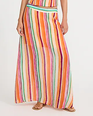 Textured Striped High Waisted Sheer Maxi Skirt