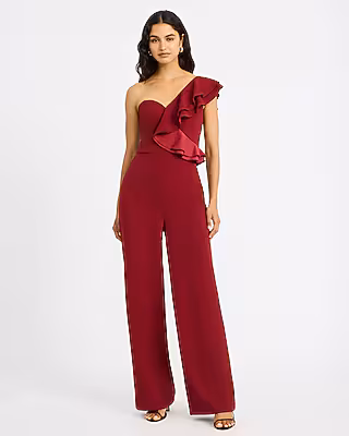 One Shoulder Sweetheart Ruffle Wide Leg Jumpsuit