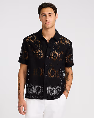Lace Eyelet Geo Tile Short Sleeve Shirt