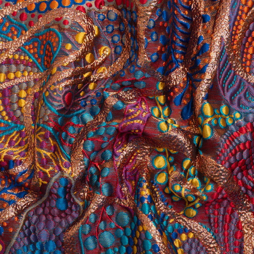 Image of Metallic Copper, Blue and Red Organic Flow Luxury Brocade