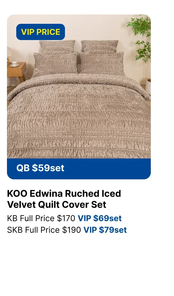 KOO EDWINA RUCHED ICED VELVET QUILT COVER SET