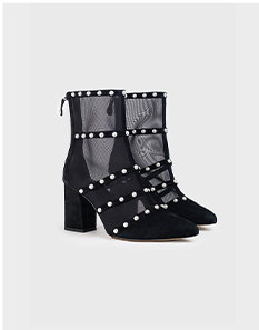 Sheer Black Mesh Boots With Block Heel